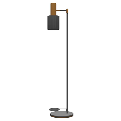 Modern Black Floor Lamp with Cylindrical Shade and Slim Metal Stand 3d model