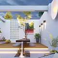 Modern Courtyard Garden Design With Lush Plants Ambient Lighting And Cozy Seating Area