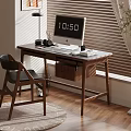 Organized Modern Workspace With Wooden Desk Computer Lamp Chair And Blinds