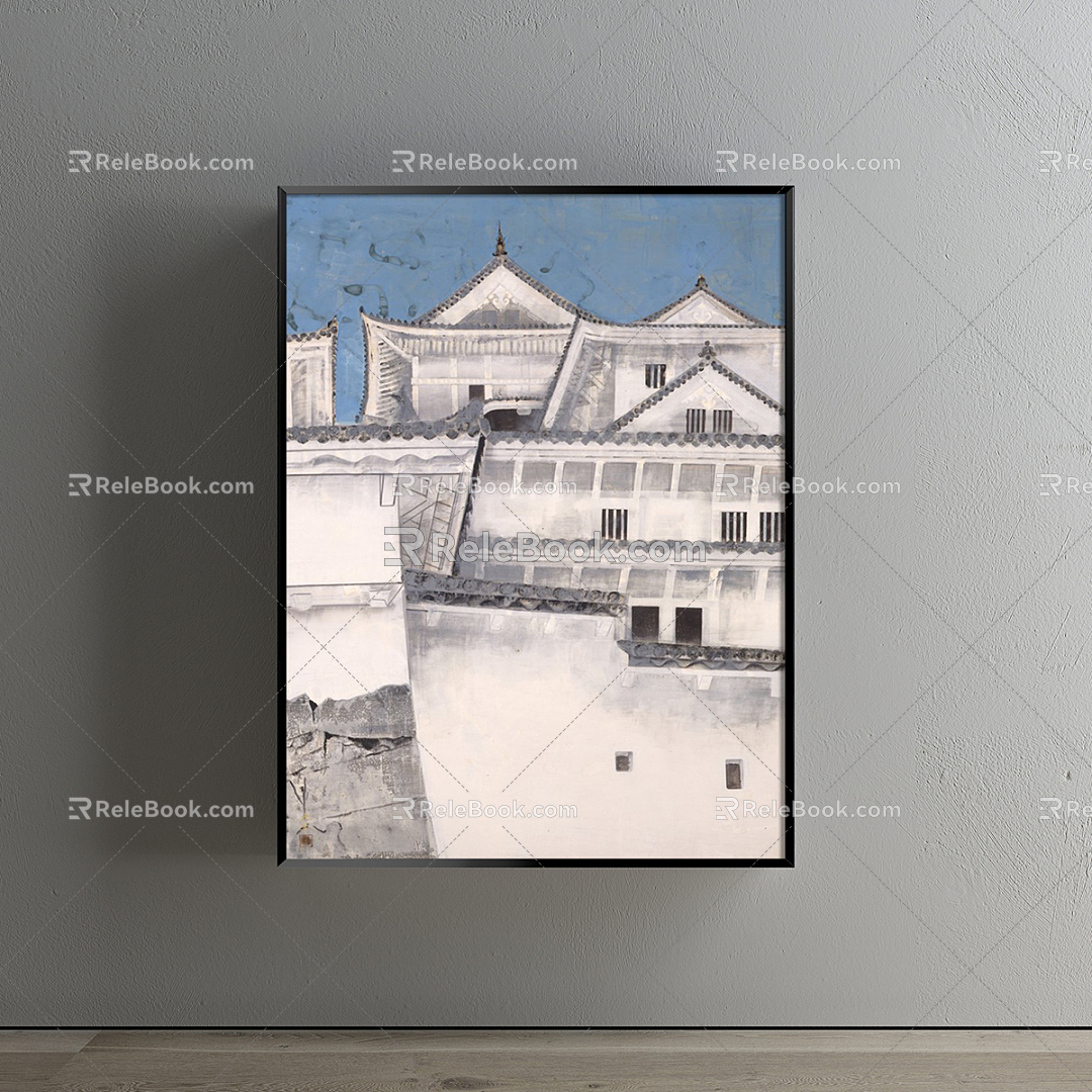 Japanese architectural painting blue living room architectural city landscape decorative painting 3d model