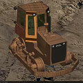 Utility Vehicle Bulldozer Equipped with Tracks and Front Blade Operating in Sandy Construction Site Terrain