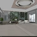 Cozy Lounge Area With Lush Greenery White Sofa Coffee Table And Stone Flooring