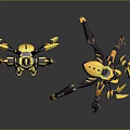 Yellow And Black Mechanical Creatures With Standing And Crab Like Forms 3d model