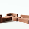 Green and Brown Velvet Sectional Sofa With Modern Curved Modular Design