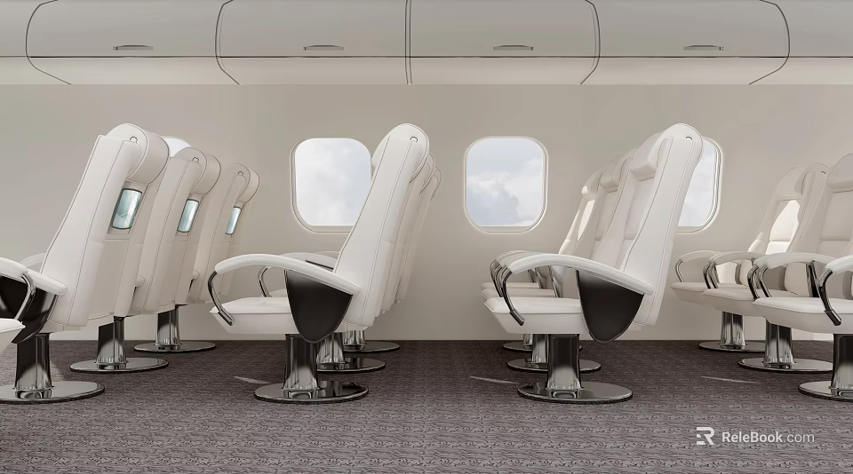 Luxurious Private Jet Cabin Interior With White Leather Seats 3d model 
