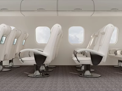 Luxurious Private Jet Cabin Interior With White Leather Seats 3d model