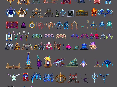 Game And Movie Character Artwork With Various Props Weapons And Fantasy Designs 3d model