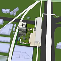 Modern Multi Storey Office Building With Glass Curtain Wall And Greenery Surroundings