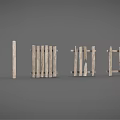 Rustic Outdoor Wooden Fences With Various Designs And Weathered Texture 3d model