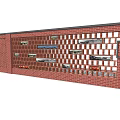 Decorative Feature Wall Design With Red And White Brick Patterns And Segmented Sections