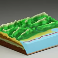 3D Topographic Landscape Model Showcasing Green Mountains Winding River And Layered Strata