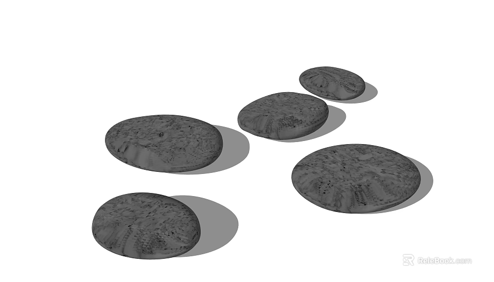 Five Round Stone Wood Decorative Items With Textured Surfaces And Shadows 3d model