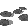 Five Round Stone Wood Decorative Items With Textured Surfaces And Shadows 3d model