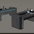 Modern Cashier Counters With Sleek Design Blue LED Lights And POS Equipment