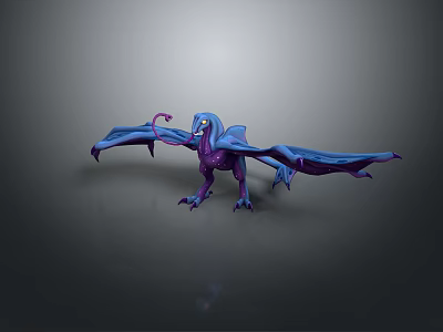 Blue purple fantasy game movie character with spread wings and sharp claws 3d model