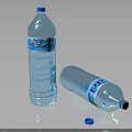 Transparent Mineral Water Bottles One Standing One Lying With Blue Label And Loose Cap