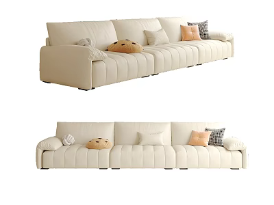 Modern Beige Three Seater Sofa With Colorful Cushions And Decorative Pillows 3d model