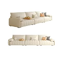 Modern Beige Three Seater Sofa With Colorful Cushions And Decorative Pillows