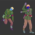 Military Soldier Characters In Uniform With Running And Waving Actions