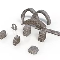 Ancient Stone Architectural Elements Including Arches Blocks and Decorative Columns 3d model