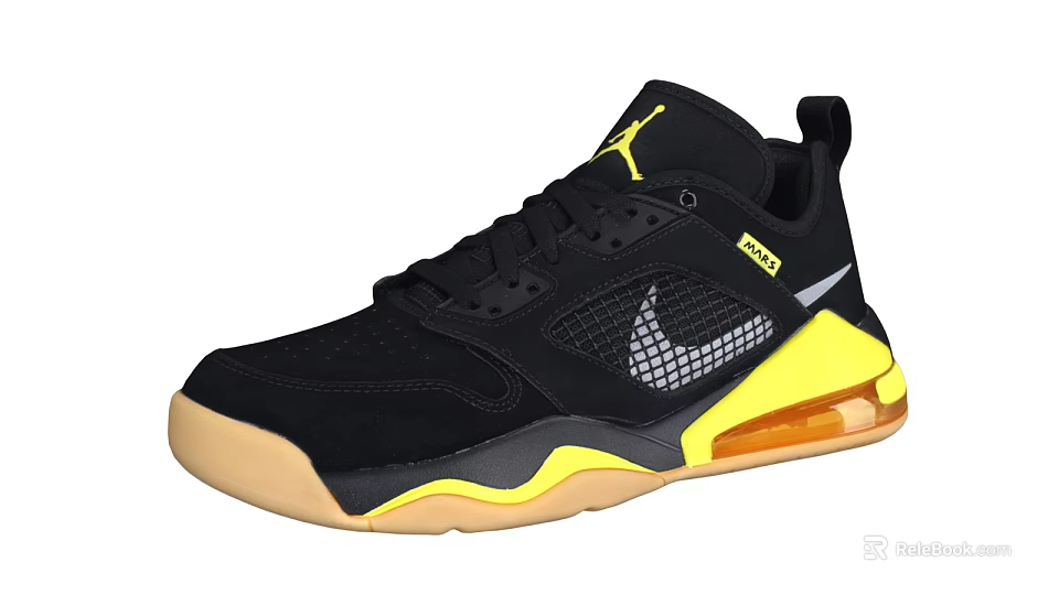 Black Yellow Sports Sneakers with Mesh Upper 23 Logo Orange Air Cushion Beige Bottom and Trendy Design 3d model 