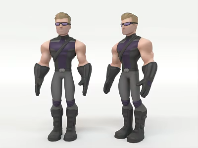 Game Movie Character Blonde Hair Purple Glasses Sleeveless Top Gray Pants Black Boots Gloves 3d model