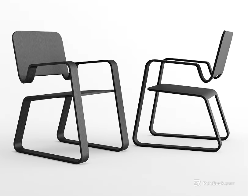 Modern Black Dining Chairs With Geometric Frame Armrests And Minimalist Design 3d model 