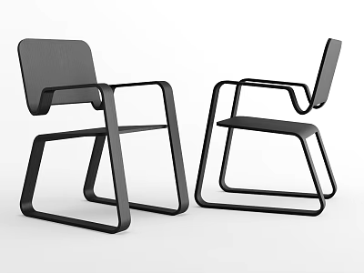 Modern Black Dining Chairs With Geometric Frame Armrests And Minimalist Design 3d model