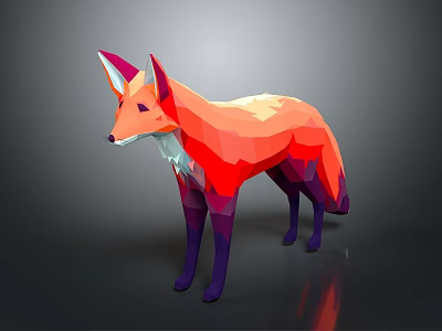 Vibrant Low Poly Fox Sculpture With Colorful Geometric Design And Standing Pose 3d model