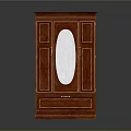 Classic Mahogany Wardrobe With Oval Mirror Drawer And Cabinet Doors