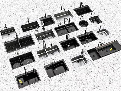 Various Stainless Steel Kitchen Sinks With Single And Double Bowl Designs 3d model