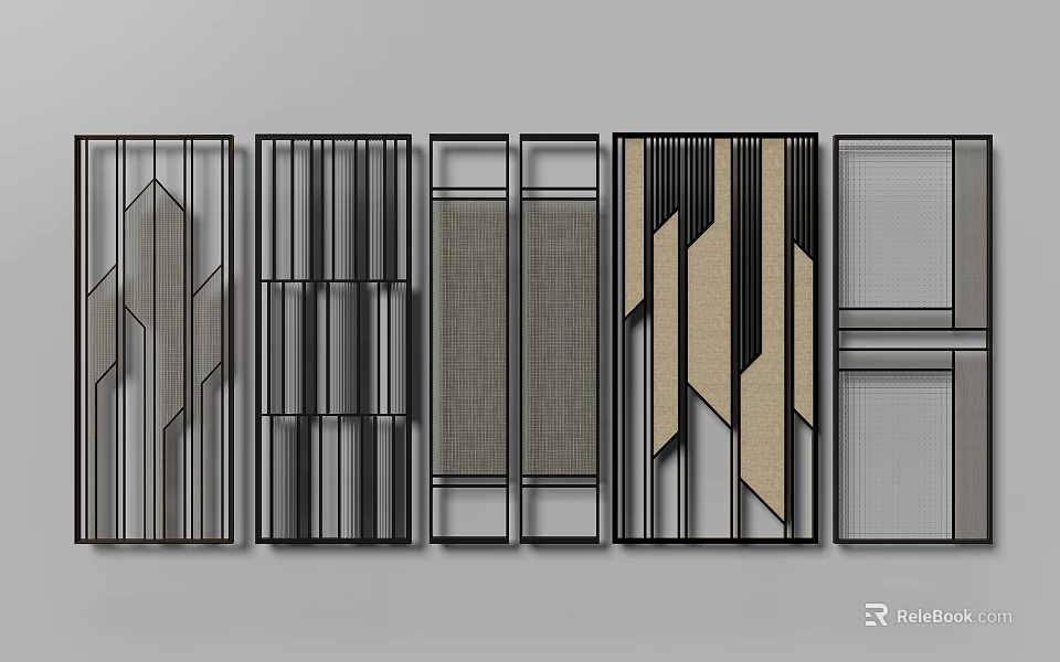 Modern Geometric Screen Design With Metal Frames And Neutral Textured Panels 3d model