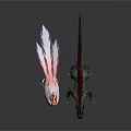 Pink Fluffy Bird With Red Crest And Green Dragon Creature With Spikes And Claws