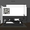 Minimalist Modern Bedroom Interior With Abstract Painting Gray Blanket Pillows Pendant Lights And Wooden Floor
