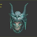 Mythical Horned Fantasy Mask With Blue Glowing Eyes And Ornate Design