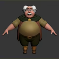 Chubby 3D Character Man With White Hair Beard Wearing Green Scarf Yellow Shirt Brown Pants
