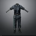Blue Military Style Uniform Costume With Suspenders Leather Belt Metallic Sleeves And Boots