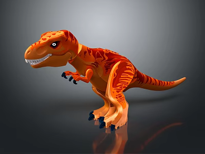 Orange Tyrannosaurus Rex Dinosaur Figure With Red Stripes Standing Pose Sharp Teeth Claws 3d model