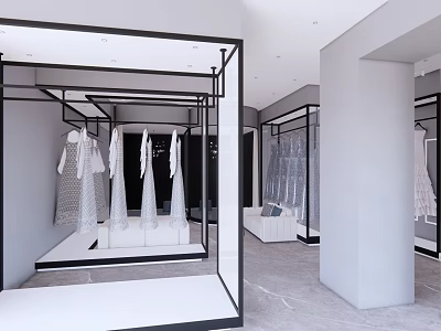 Modern Bridal Shop Interior With Elegant Wedding Dress Display Racks And Stylish Decor 3d model
