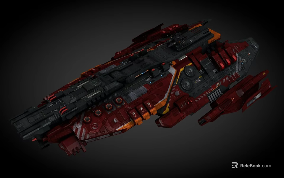 Red and Black Sci Fi Cosmic Spaceship with Complex Mechanical Structure 3d model 