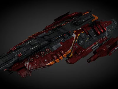 Red and Black Sci Fi Cosmic Spaceship with Complex Mechanical Structure 3d model