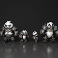 Armored Reptile Figurines in Various Sizes Standing on Gray Background 3d model
