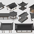 Traditional Chinese Architecture Roof Models with Wooden Frames Black Tiles and Various Styles