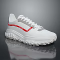White Lace Up Sneakers With Red Side Stripes And Thick Traction Sole Design