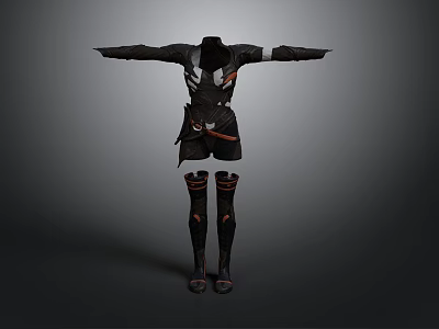Fashionable Black Clothing Set With Red White Accents Long Sleeves Pants And Boots 3d model