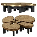 Unique Modern Coffee Table With Golden Tabletop Black Legs Interconnected Structure 3d model
