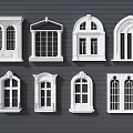 White Decorative Windows In Various Styles With Arched And Rectangular Frames