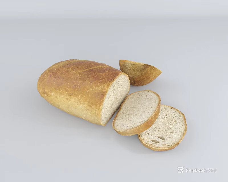 Fresh Soft Interior Golden Crust Bread Loaf With Sliced Pieces And Cut Section 3d model