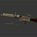 Ornate Decorated Gun Weapon With Intricate Gold Blue Patterns Surrounded By Scattered Bullets On Dark Surface