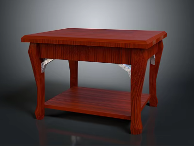 Solid Red Wooden Table With Square Top And Lower Shelf Design 3d model